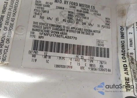 2007 Ford Expedition Eddie Bauer z USA, uszkodzony, nr VIN 1FMFU17507LA55770